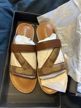 Coach Brown Monogram Slide Sandals